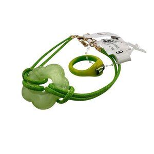 Green Adjustable Bracelet & Resin Ring Set With Crystal Detail